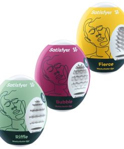 SATISFYER - 3 HUEVOS MASTURBADORES RIFFLE, BUBBLE  FIERCE