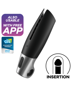 SATISFYER - POWER MASTURBATOR NEGRO Y PLATA