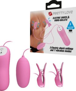 PRETTY LOVE - PINZAS CON VIBRACIÓN Y ELETROSHOCK ROSA