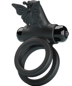 PRETTY LOVE - DOBLE ANILLO VIBRADOR CON ESTIMULADOR NEGRO