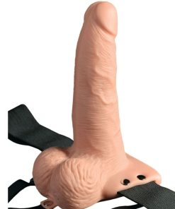 FETISH FANTASY SERIES - ARNÉS AJUSTABLE CONTROL REMOTO PENE REALÍSTICO CON TESTÍCULOS RECARGABLE Y VIBRADOR 15 CM