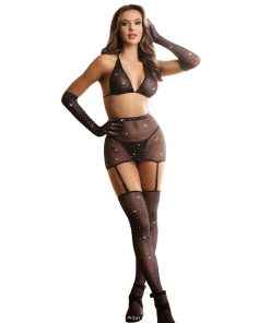 SUBBLIME - 952174 BODYSTOCKING DE REJILLA CON GUANTES Y DIAMANTES NEGRO TALLA ÚNICA