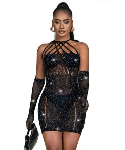 SUBBLIME - 952235 VESTIDO DE REJILLA CON BRILLANTES NEGRO TALLA ÚNICA