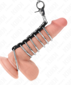KINK - 7 ANILLOS PENE METAL 3.8 CM A 5 CM CONECTADOS CON POLIPIEL Y CADENA METAL 100 CM