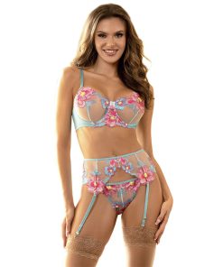 SUBBLIME - 954109 SUJETADOR + PANTIES CON LIGUERO DISEÑO FLORAL AZUL S/M