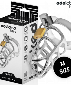 ADDICTED TOYS LOCKED - SILVER LOCK JAULA PARA PENE DE METAL TALLA M
